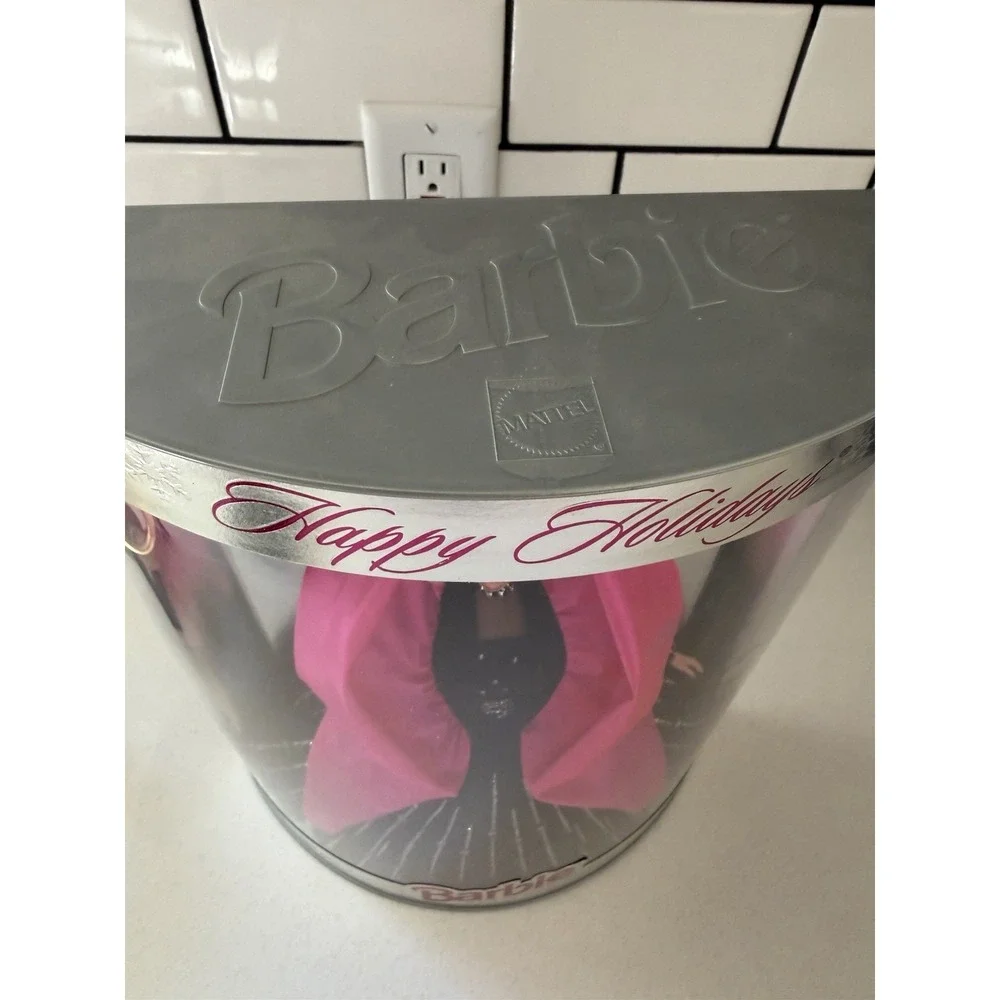 Brand New Vintage 1998 Happy Holidays Barbie Collectible Pink Black Rare Error